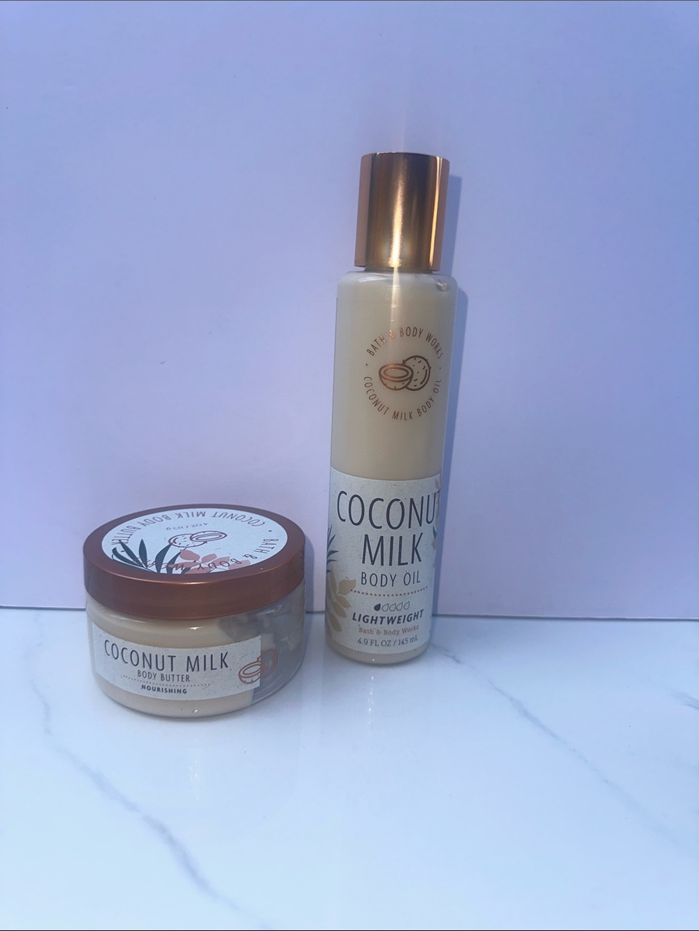Bath & Body Works Coconut Milk Body Oil & Butter Set - Cream and Brown Accents